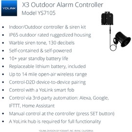 YoLink X3 Version Outdoor Alarm Controller, Ruggedized Battery-Powered Siren/Alarm/Relay Controller, Up to 1/4 Mile Open-Air Range, 130dB Siren, Alexa Assistant, Google, IFTTT, Hub Included