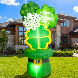 OurWarm 6FT St Patricks Day Inflatables Outdoor Decorations, St. Patrick's Day Blow Up Inflatable Shamrocks with Leprechaun Hat and Built-in LED Lights, Lucky Saint Patricks Day Yard Garden Lawn Decor