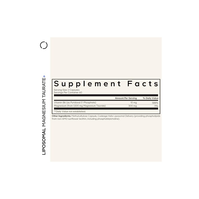 Codeage Suplemento de Taurato de Magnesio Liposomal+: Magnesio