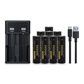 MLGBDC 21700 Rechargeable Battery Flat Top 3.7V Li-ion Cell 5000mAh Large Capacity for Headlamp, Flashlight, Toys(8 Pack, 21700 Battery Charger)