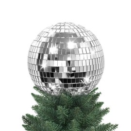 VICHTOP 6" Disco Ball Christmas Tree Topper, Disco Mirror Ball Tree Toppers Christmas Decorations, Xmas Tree Ornaments for Disco Holiday Wedding Birthday Party Decor