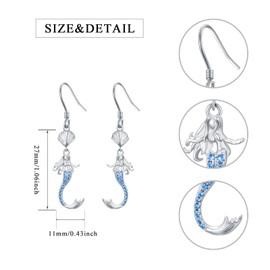 Seiyang Mermaid Earring, 925 Sterling Silver Hypoallergenic Mermaid and Shell Dangle Drop Earrings for Sensitive Ears, Birthday Jewelry Gift for Women Zircon Drop Earrings for Women