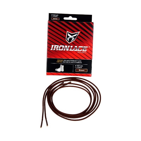 IRONLACE Unbreakable Round Bootlaces - Indestructible, Waterproof & Fire Resistant Boot & Shoe Laces, 1500-Pound Breaking Strength/Pair, Brown, 54-Inch, 3.2mm Diameter, 1-Pair