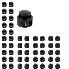 LilaLemon 50Pcs Shoe Lace Tie Locks, Plastic Cord Locks Double Hole Drawstring Stopper Fastener Black Spring Cord Lock for Shoelaces Drawstrings Paracord Clothing Bags Sweatpants Hats
