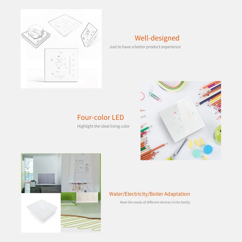 Gecheer Weekly Programmable WLAN Smart Thermostat Temperature Controller, Supports Touch