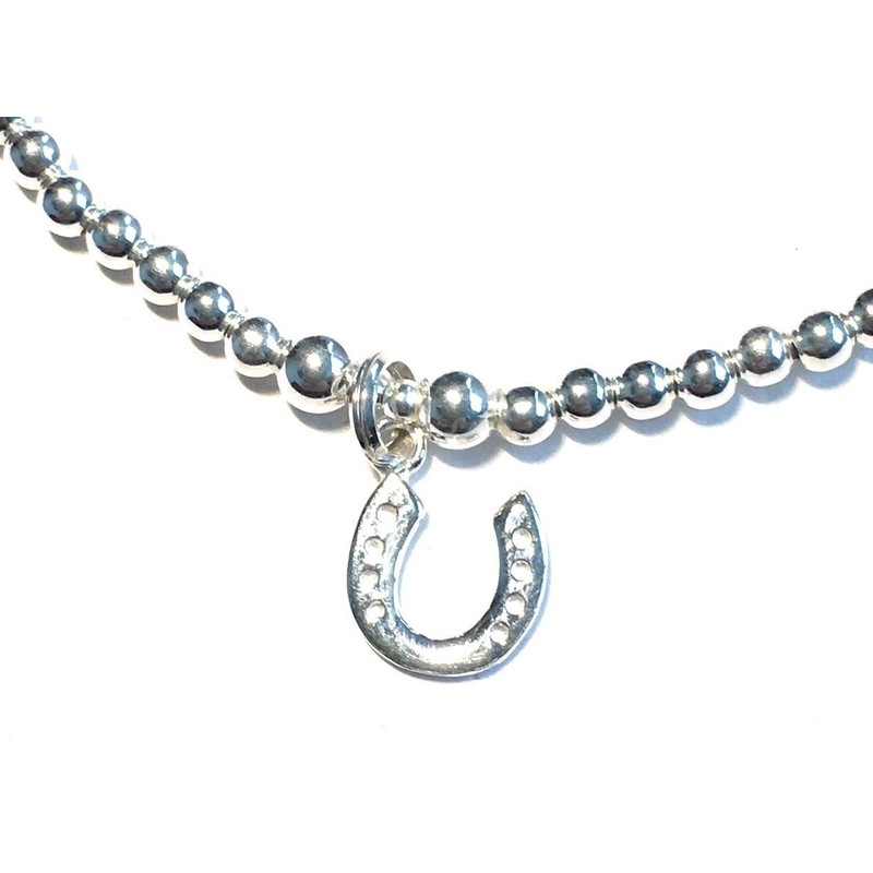 Sterling Silver 925 Beaded Stretch Horseshoe Charm Bracelet