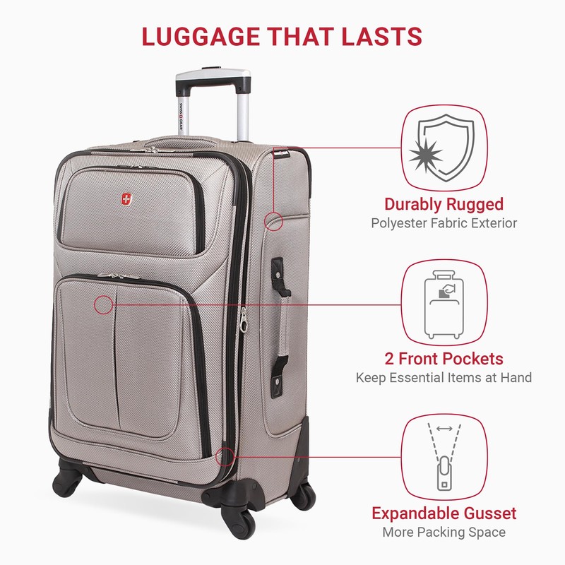 SwissGear Sion Softside Expandable Luggage – Medium Checked Suitcase with