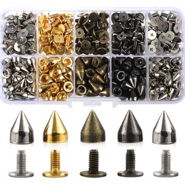 200 Sets 9MM Mixed Color Spikes and Studs Kit Metal Bullet Cone Spikes Screw Back Leather Craft Rapid Rivet Screws Punk Studs and Spikes for Clothing Shoes Belts Bag Accessories 11/32 Inch