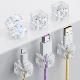 gliship 6-Pack Magnetic Cable Clips - Cell Phone Cord Holder for Nightstand, Mini Cube Cord Holder with 6 Extra Strong Adhesive Pads, USB Cable Magnetic Clip for Office Desk Home
