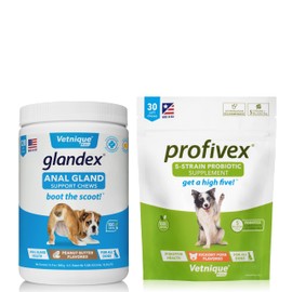 Glandex Vetnique Profivex 5-Strain Probiotic for Dogs Soft Chews (30ct) & Glandex for Dogs Anal Gland Fiber Support Peanut Butter Soft Chews (120ct) Bundle