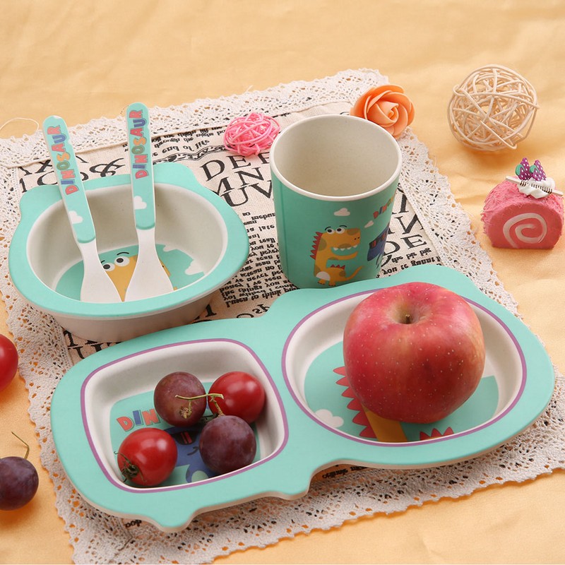 5 pcs set Eco friendly Bamboo Fiber Cartoon Children Tableware