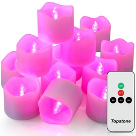Topstone Remote Control Flameless LED Votive Candles with Timer, CR2450 Battery Powered, Electric Tea Lights for Seasonal and Festival Decoration, Pink Light, 12 pcs