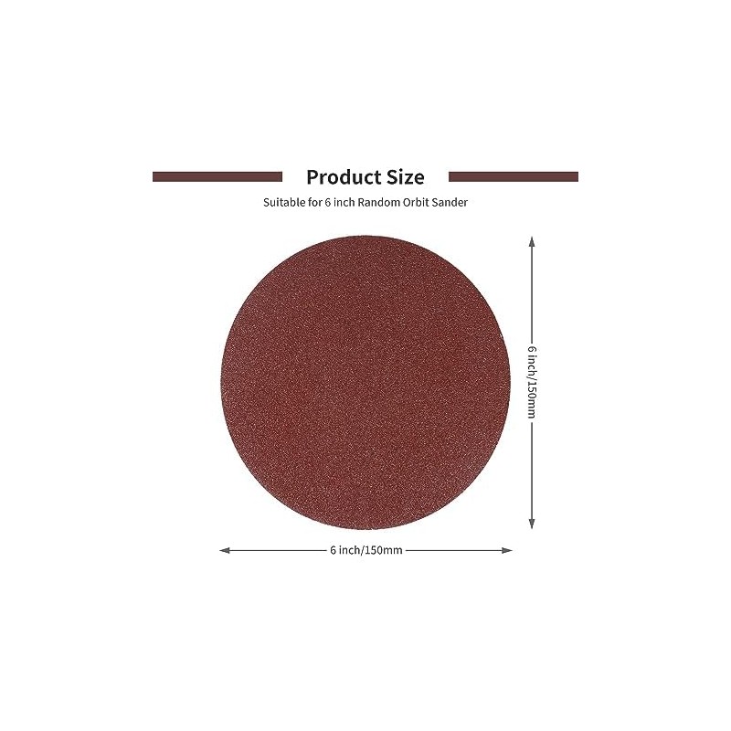 150mm Hook-and-Loop Sandpaper, 40Pcs 6 Inch Sanding Discs Pads 80