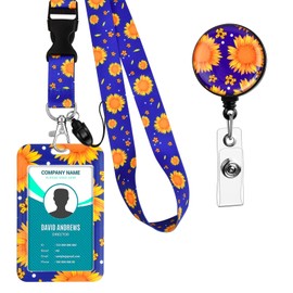 1 Set Retractable ID Card Holder, 7 x 11 cm ID Card Case with Strap, Key Ring with Carabiner, Lanyard, Card Holder Waterproof for Teacher, Student, Nurse, Doctor (A)