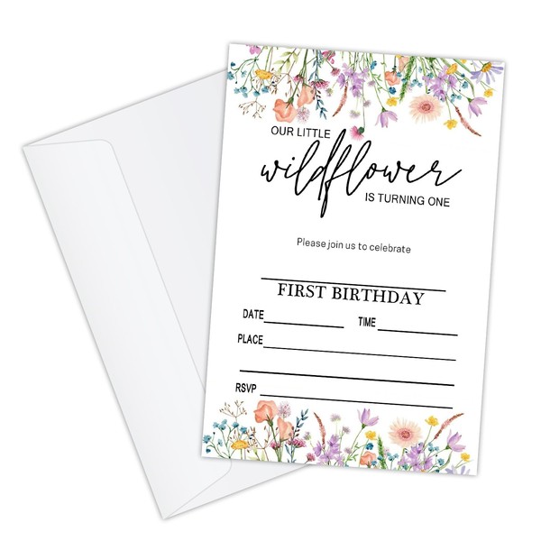 1st Wildflower Birthday Invitations with Envelopes, 20 PCS Our Little
