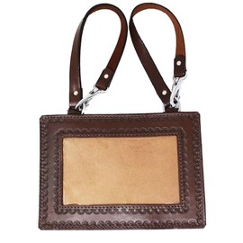 Set of 2 Handmade Tooled Border Tan Leather Livestock Horse Show Exhibitor Number Holder 33RS02BR