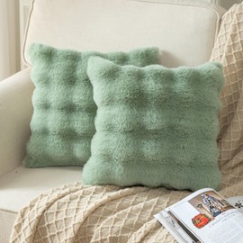 YAERTUN Pack of 2 Sage Green Cushion Covers 16x16 Inch 40x40 cm Thick Soft wool Decorative Throw Pillow covers Pillowcase Faux Fur Plush fluffy for Sofa Couch Bedroom