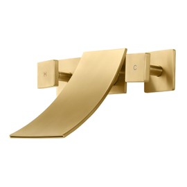 Wall Mount Waterfall Tub Filler, High Flow Bath Tub Faucet 3 Holes Bathroom Faucets Two Handles Solid Brass, Brushed Gold