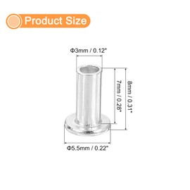 uxcell 50Pcs Semi Tubular Rivets, 3mm x 7mm Aluminum Round Flat Head Semi-Tubular Rivet Metal Stud Rivet for Industry Household Repairing Fastening, Silver