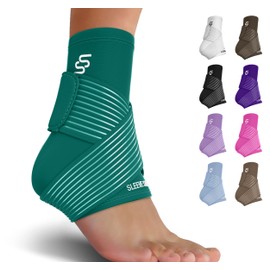 Sleeve Stars Ankle Brace for Sprained Ankle, Plantar Fasciitis Relief Ankle Support for Women & Men, Ankle Compression Sleeve w/Strap, Achilles Tendonitis Brace, Foot Brace Wrap (Pair/Turquoise)