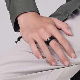 HMOOY Eye of God Ring, Stainless Steel All Seeing Eye of God Rotating Band Ring Vintage Engraved Evil Eye Spinner Rings Jewelry for Men Women Size 6-10 (Black, 6)