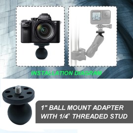 2PC 1" Ball Mount Adapter,with 1/4"-20 Threaded Stud,with Double Socket for Insta360 One X3, X2, X, R, RS, GO 2, GoPro Succession, Compatible with RAM Ball Head Mounts B Size Double Socket Arm