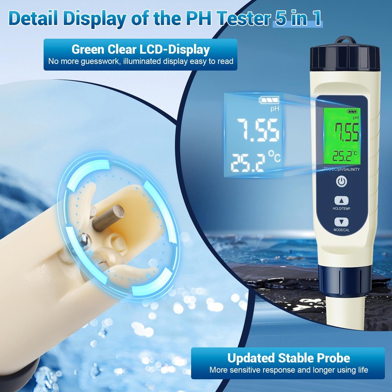 5 in 1 PH Meter Water, High Precision Water Tester