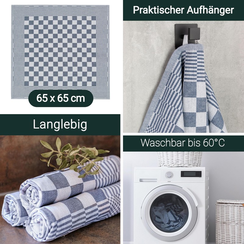 ZOLLNER 352 Tea Towels, 65 x 65 cm, 100% Cotton,