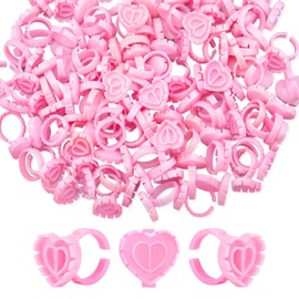 PAFUWEI 100 PCS Pink Lash Glue Holder, Lash Glue Rings, Random Shaped Lash Extension Volume Lashes Quick Blossom eyelash glue holder for Eyelash Extension Supply, 2 Methods of Use (Pink)