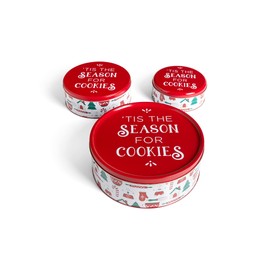 DEMDACO Tis The Season Red and White 10.5 x 4 Inch Metal Cookie Tins Set of 3