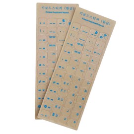 2PCS Pack Transparent Korean Keyboard Stickers, Korean Keyboard Replacement Sticker with Transparent Background and Blue Lettering,Each Unit: 0.43" x 0.51"