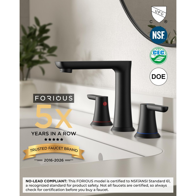 FORIOUS 8 Inch Widespread Bathroom Faucet 3 Hole Matte Black