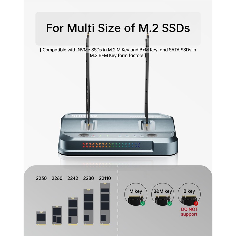 SUITOK Dual-Bay M.2 SSD Cloner 20Gbps NVMe Duplicator Quadruple Cooling
