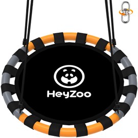 HeyZoo Saucer Swing, 24 Inch Swing Sets for Backyard and Outdoor Playground, 900lbs Weight Capacity, with 360 Degree Swivel, Gifts for Kids, Grey and Orange