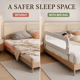 Foldable Baby Bed Rail Guard, 180° Flip Down Adjustable Toddler Safety Rail with Mesh Panel