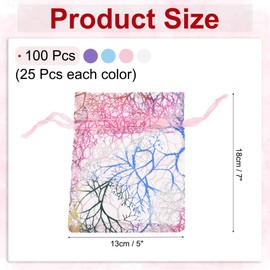 sourcing map Organza Bag 5" x 7", Sheer Colorful Coral Mesh Bags Drawstring Gift Bags Bulk Party Favor Bag Jewelry Pouches for Wedding Candy Valentines (Multicolor-Gold, Pack of 100)