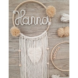 Macrame Name Ring - Simple, Beginner-Friendly Craft Set with Video Instructions - Baby Gift Birth - Dream Catcher Craft Set, Christening Gift, Macrame Set, Door Sign, Decorative Children's Room