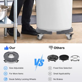 Nefish Trash Can Dolly Wheels, 15-19 Inch Adjustable Round Furniture Dolly with 4 Wheels, Heavy Duty Drum Dollies 440lbs Keg Dolly, Multi Functional Rolling Dolly Cart