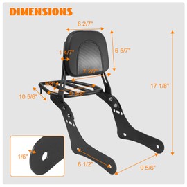 Eumti Motorcycle Sissy Bar Detachable Rear Passenger Backrest with Luggage Rack Backrest Pad for Honda Rebel 1100 1100T CMX1100 DCT 2021-2025 Replace OEM P/N:08R71-MLA-A00MLA-A00