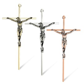 ACHIBANG 10" Crucifix Wall Cross 3 Pack – Gold, Silver & Copper Jesus Crosses for Wall, Catholic Crucifix Wall Decor for Home or Over-the-Door Blessing