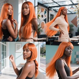 Biliisyff Ginger Orange Human Hair Straight Bundles Color 350 Dark Orange Straight Bundles Copper Red Double Weft Brazilian Real Remy Hair Extensions For Black Women 8 10 12 inch