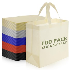 Reginary 100 PCS Reusable Totes Bag Bulk, Non Woven Grocery Handle Bag Portable Bag for Shop Events Retail Store(Multicolor)