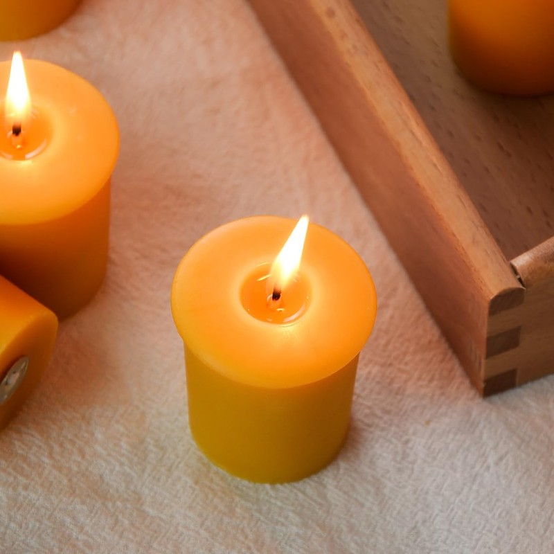 TELOSMA Natural Beeswax Votive Candles in Bulk - Small Beeswax