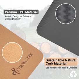 StrongTek Cork TPE Yoga Mat with Strap - Non-Slip, Dual-Layer Fitness Mat for Yoga, Pilates, and Exercise - 72"x 24" - Ideal for Home, Studio, and Outdoor Workouts