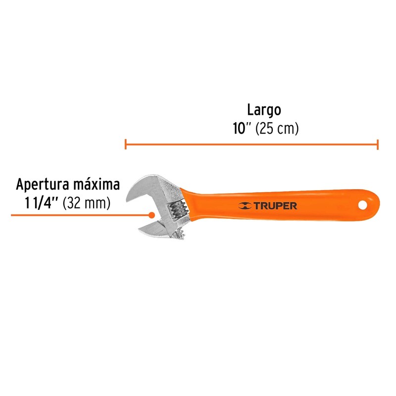 Truper PET-10X, Perico 10" cromado, mango comfort grip