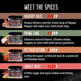 Spice Guru BBQ Rub Set - 4 Flavor BBQ Seasoning/Rubs Great FathersDay Gifts for Dad or Husband - Grilling Gifts for Men - Birthday Gift for Men - Barbecue Grilling Accessories - Meat Seasonings