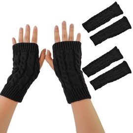 Scettar Hand Warmers, 2 Pairs Soft Knitted Gloves Without Fingers, Winter Gloves Fingerless for Girls, Fingerless Gloves Women for Christmas/Birthday Gift, black