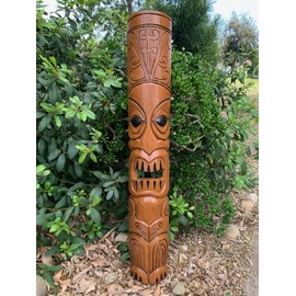 Mystika Hawaiian Tiki Mask Traditional Full Body Wooden Tribal Tropical Bar Walldecor,Brown and Black 39*6 inch