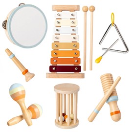 Musical Instruments for Children, Montessori Wooden Musical Instruments Set for Children from 3 Years, 7-in-1 Musical Instrument Set for Children, Wooden Toy Baby for Small Musicians and Music Toy