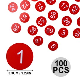 Tibapla 100Pcs Plastic Number Tags, 1-100 Plastic ID Number Tags Without Hole, 35mm Round Number Tag Engraved Digital Tag for Organizing Hotels Gym Key Locker Bathroom Cabinet Identifier (White)